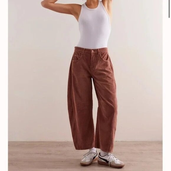 NWT We The Free Free People Good Luck Barrel Jeans Brown Cords Size 27